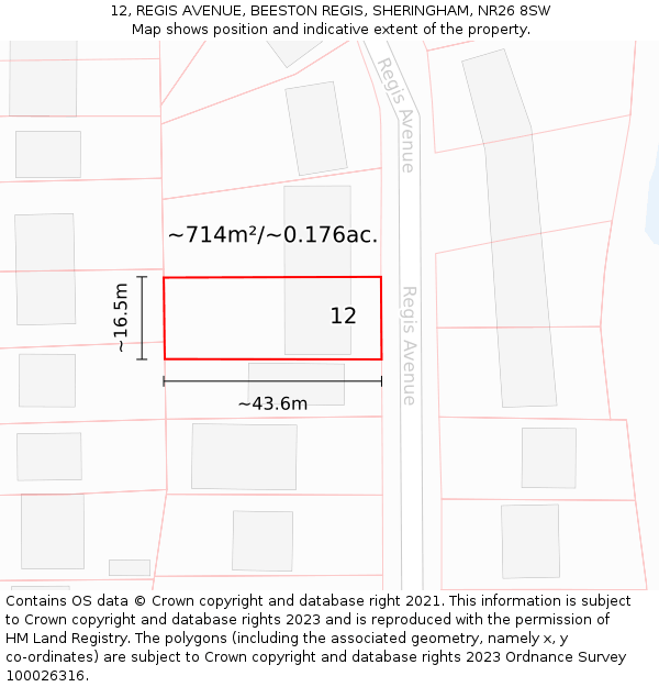 12, REGIS AVENUE, BEESTON REGIS, SHERINGHAM, NR26 8SW: Plot and title map