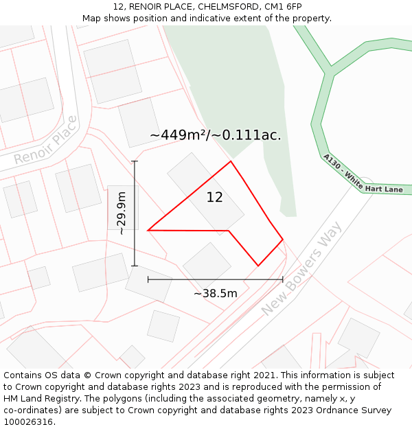 12, RENOIR PLACE, CHELMSFORD, CM1 6FP: Plot and title map