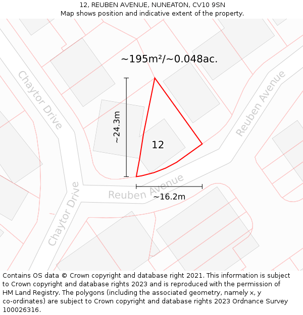 12, REUBEN AVENUE, NUNEATON, CV10 9SN: Plot and title map