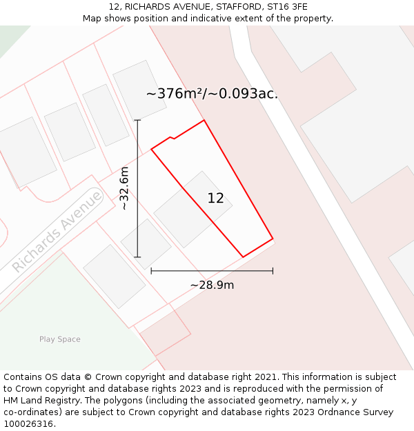 12, RICHARDS AVENUE, STAFFORD, ST16 3FE: Plot and title map