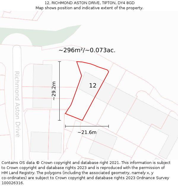 12, RICHMOND ASTON DRIVE, TIPTON, DY4 8GD: Plot and title map