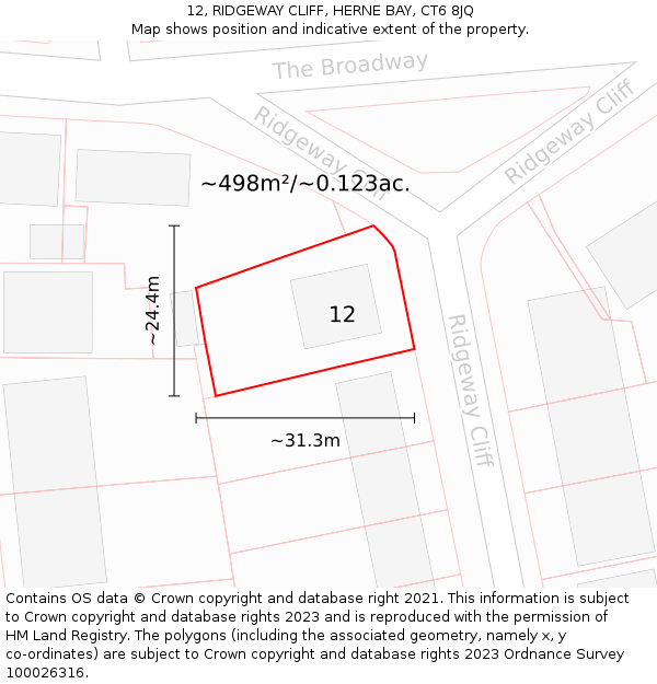 12, RIDGEWAY CLIFF, HERNE BAY, CT6 8JQ: Plot and title map