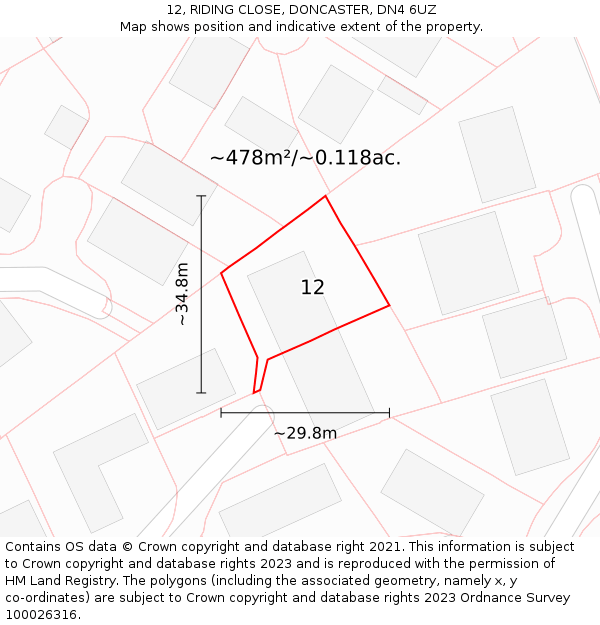 12, RIDING CLOSE, DONCASTER, DN4 6UZ: Plot and title map