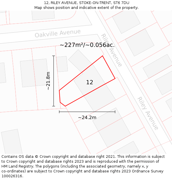 12, RILEY AVENUE, STOKE-ON-TRENT, ST6 7DU: Plot and title map