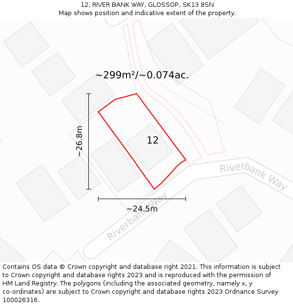 12, RIVER BANK WAY, GLOSSOP, SK13 8SN: Plot and title map