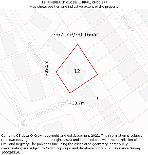 12, RIVERBANK CLOSE, WIRRAL, CH60 8PP: Plot and title map