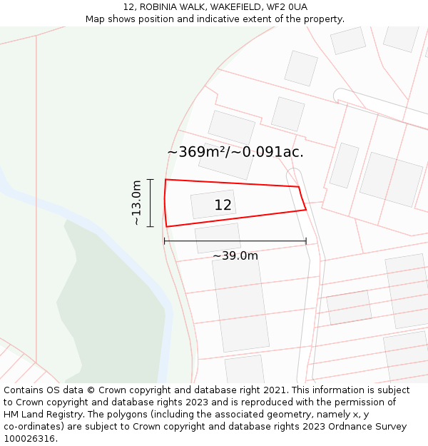 12, ROBINIA WALK, WAKEFIELD, WF2 0UA: Plot and title map