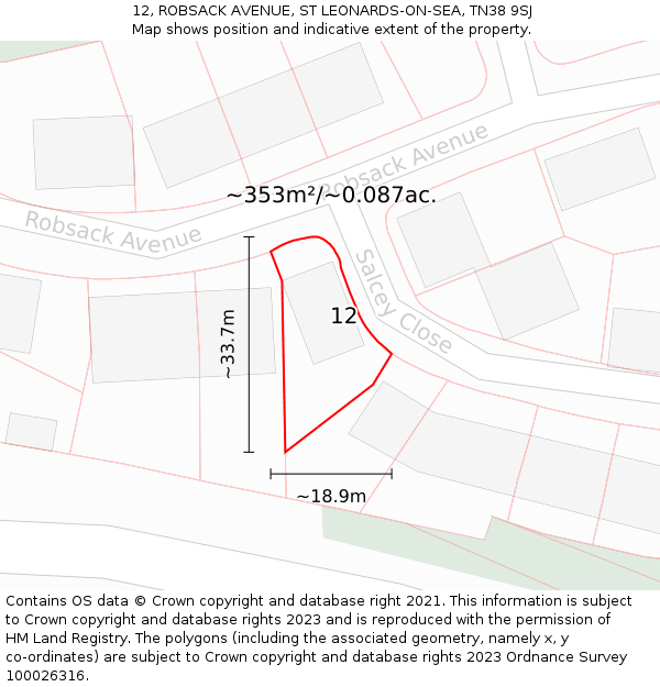 12, ROBSACK AVENUE, ST LEONARDS-ON-SEA, TN38 9SJ: Plot and title map