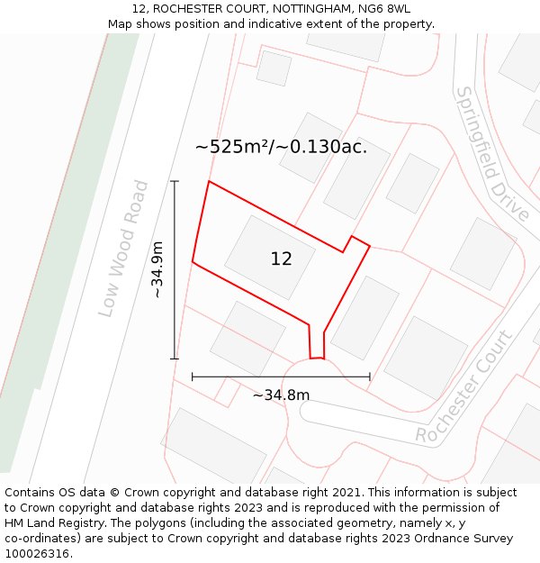 12, ROCHESTER COURT, NOTTINGHAM, NG6 8WL: Plot and title map