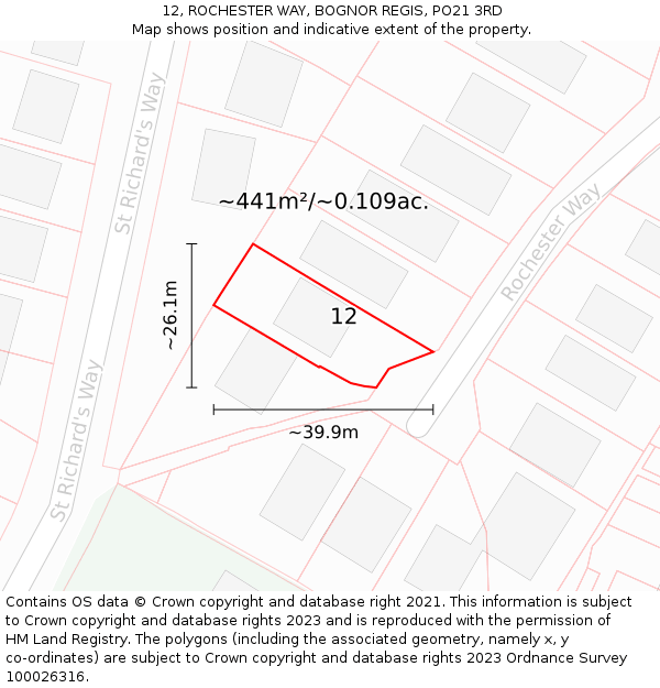 12, ROCHESTER WAY, BOGNOR REGIS, PO21 3RD: Plot and title map