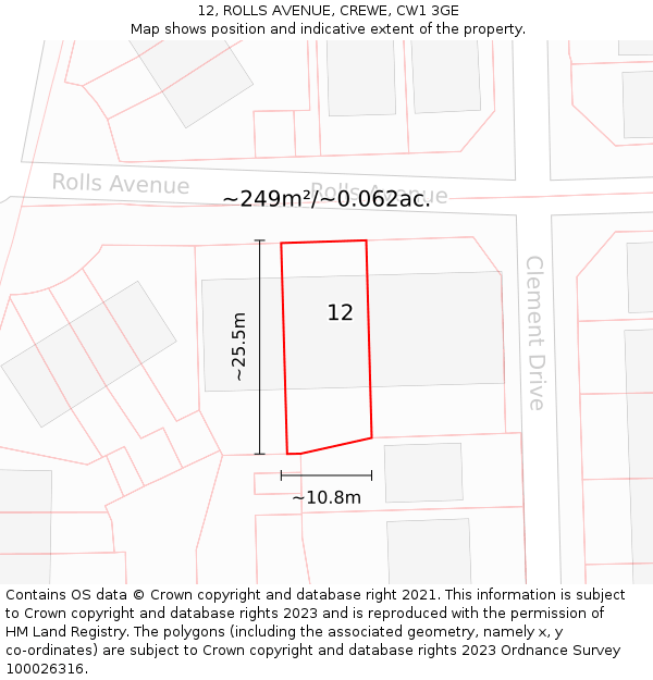 12, ROLLS AVENUE, CREWE, CW1 3GE: Plot and title map