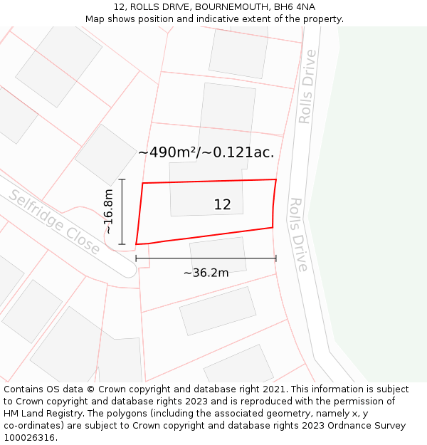 12, ROLLS DRIVE, BOURNEMOUTH, BH6 4NA: Plot and title map