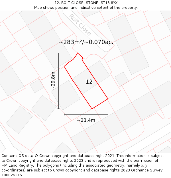 12, ROLT CLOSE, STONE, ST15 8YX: Plot and title map