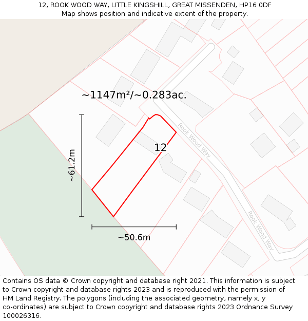 12, ROOK WOOD WAY, LITTLE KINGSHILL, GREAT MISSENDEN, HP16 0DF: Plot and title map