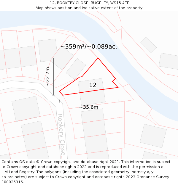 12, ROOKERY CLOSE, RUGELEY, WS15 4EE: Plot and title map