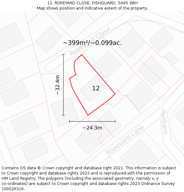 12, ROPEYARD CLOSE, FISHGUARD, SA65 9BH: Plot and title map