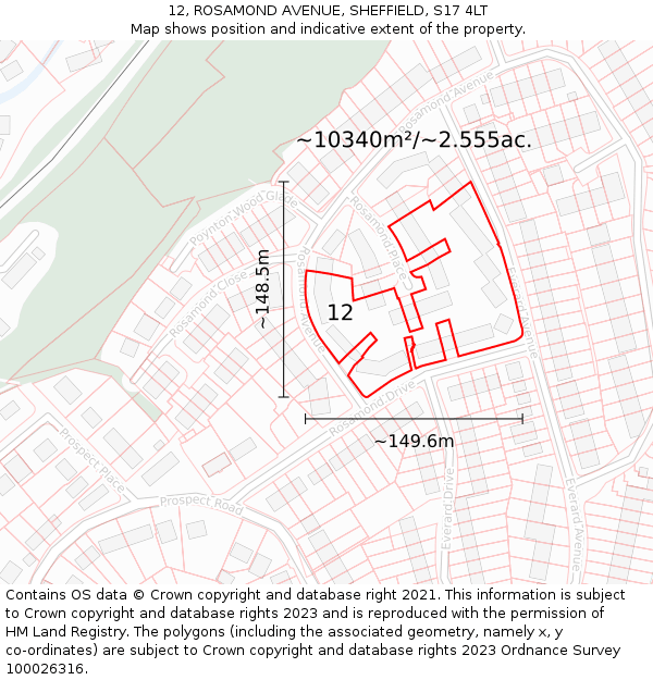 12, ROSAMOND AVENUE, SHEFFIELD, S17 4LT: Plot and title map