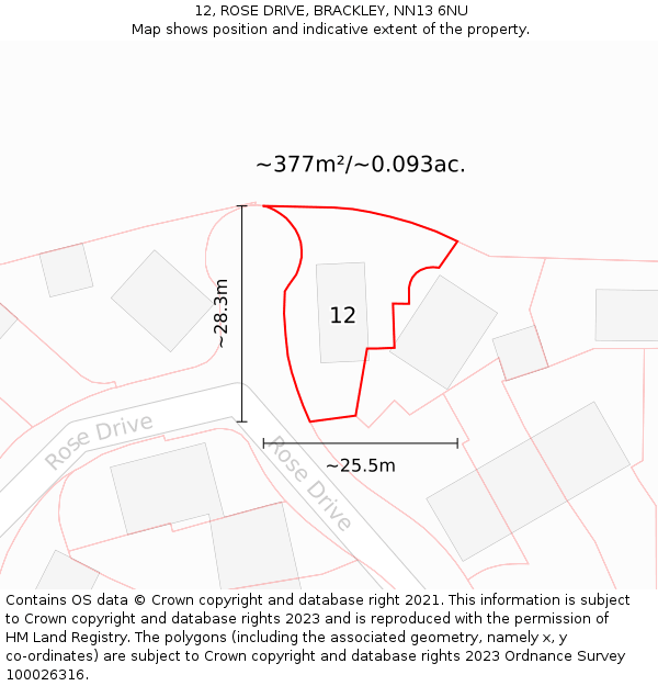 12, ROSE DRIVE, BRACKLEY, NN13 6NU: Plot and title map