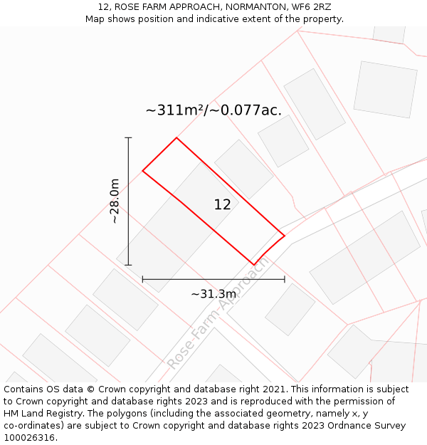 12, ROSE FARM APPROACH, NORMANTON, WF6 2RZ: Plot and title map