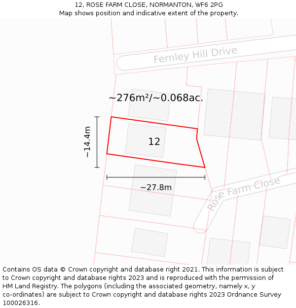 12, ROSE FARM CLOSE, NORMANTON, WF6 2PG: Plot and title map