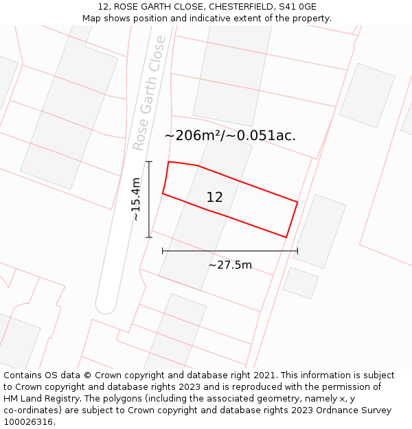 12, ROSE GARTH CLOSE, CHESTERFIELD, S41 0GE: Plot and title map