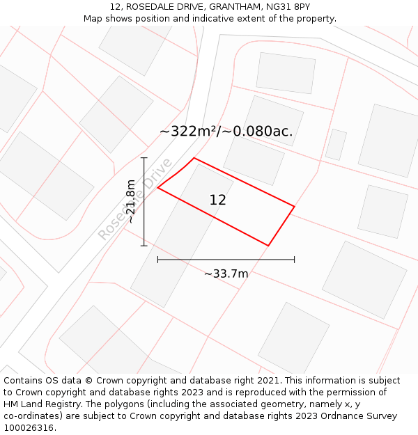 12, ROSEDALE DRIVE, GRANTHAM, NG31 8PY: Plot and title map