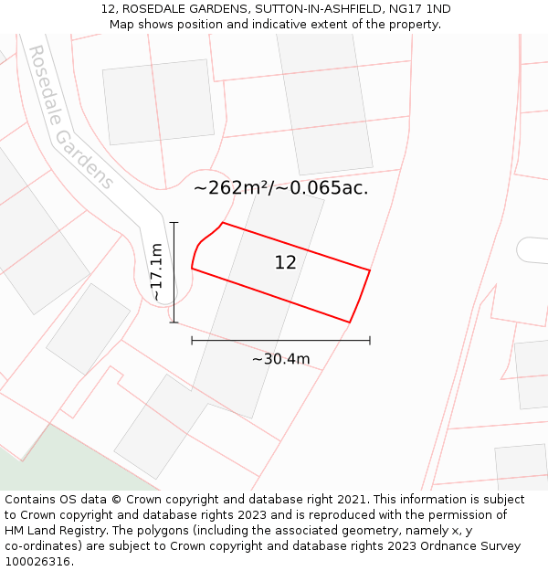 12, ROSEDALE GARDENS, SUTTON-IN-ASHFIELD, NG17 1ND: Plot and title map