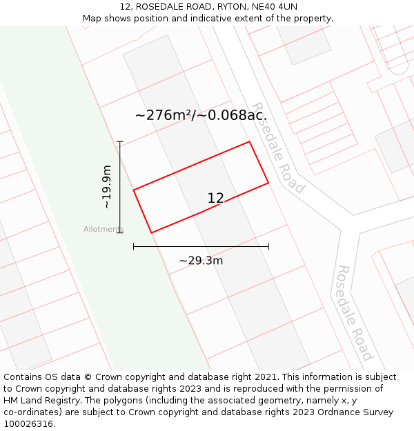 12, ROSEDALE ROAD, RYTON, NE40 4UN: Plot and title map