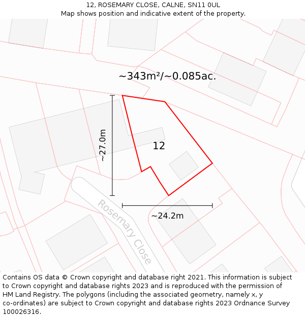 12, ROSEMARY CLOSE, CALNE, SN11 0UL: Plot and title map