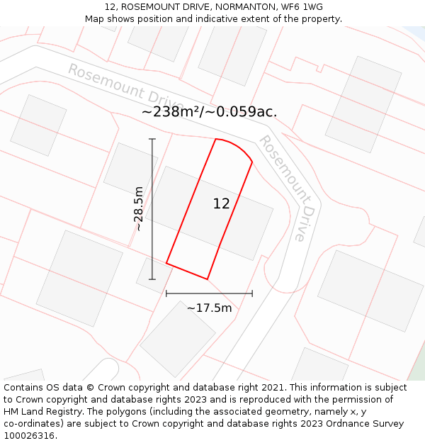 12, ROSEMOUNT DRIVE, NORMANTON, WF6 1WG: Plot and title map