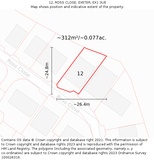 12, ROSS CLOSE, EXETER, EX1 3UE: Plot and title map