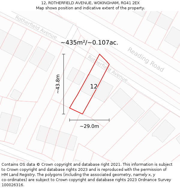 12, ROTHERFIELD AVENUE, WOKINGHAM, RG41 2EX: Plot and title map