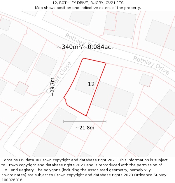 12, ROTHLEY DRIVE, RUGBY, CV21 1TS: Plot and title map