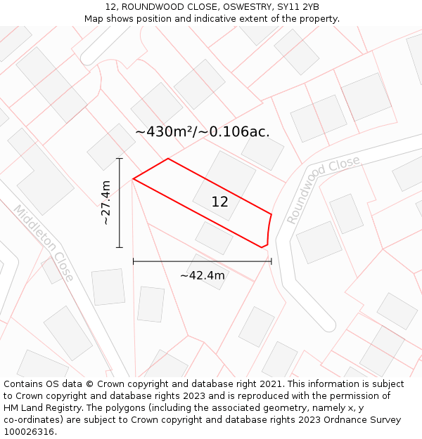 12, ROUNDWOOD CLOSE, OSWESTRY, SY11 2YB: Plot and title map