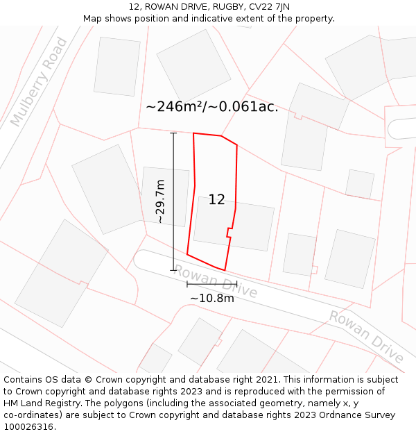 12, ROWAN DRIVE, RUGBY, CV22 7JN: Plot and title map