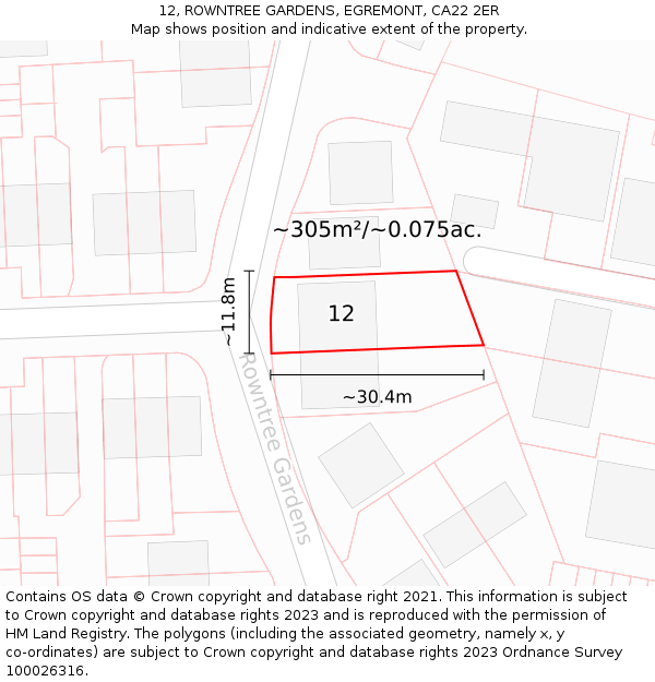 12, ROWNTREE GARDENS, EGREMONT, CA22 2ER: Plot and title map