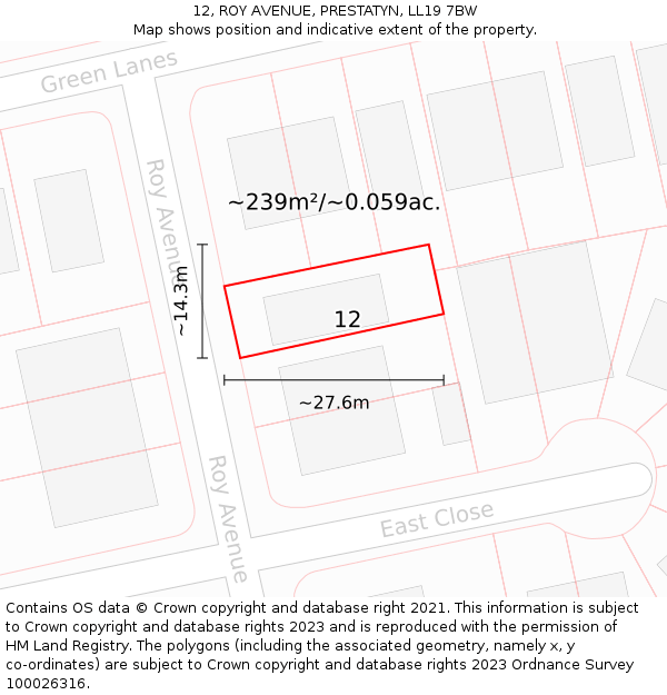 12, ROY AVENUE, PRESTATYN, LL19 7BW: Plot and title map