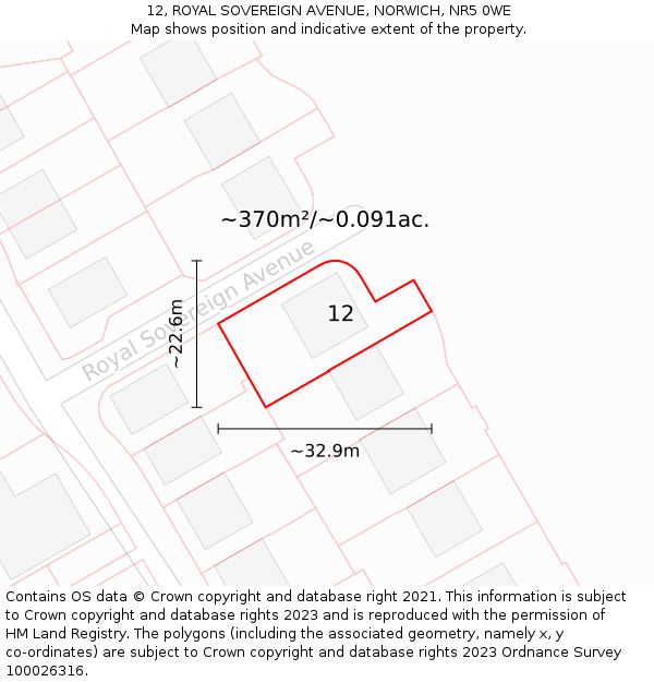 12, ROYAL SOVEREIGN AVENUE, NORWICH, NR5 0WE: Plot and title map