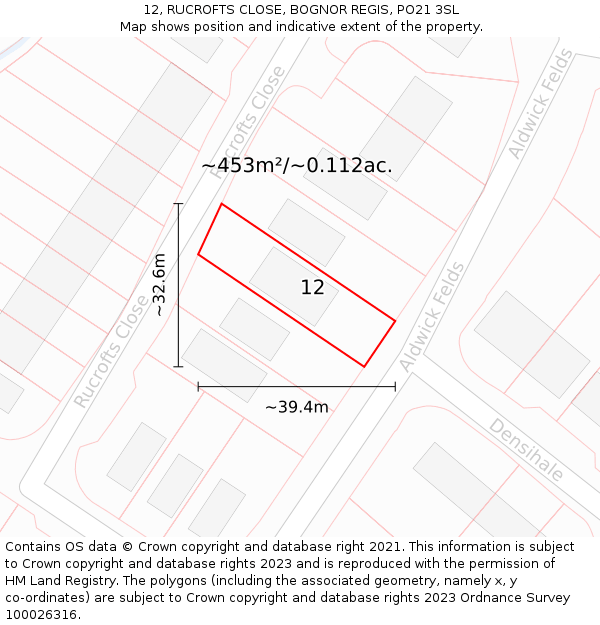 12, RUCROFTS CLOSE, BOGNOR REGIS, PO21 3SL: Plot and title map