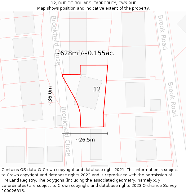 12, RUE DE BOHARS, TARPORLEY, CW6 9HF: Plot and title map