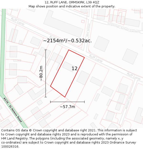 12, RUFF LANE, ORMSKIRK, L39 4QZ: Plot and title map