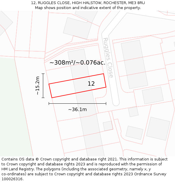 12, RUGGLES CLOSE, HIGH HALSTOW, ROCHESTER, ME3 8RU: Plot and title map