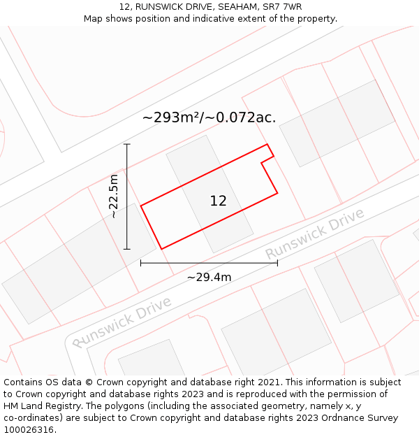 12, RUNSWICK DRIVE, SEAHAM, SR7 7WR: Plot and title map