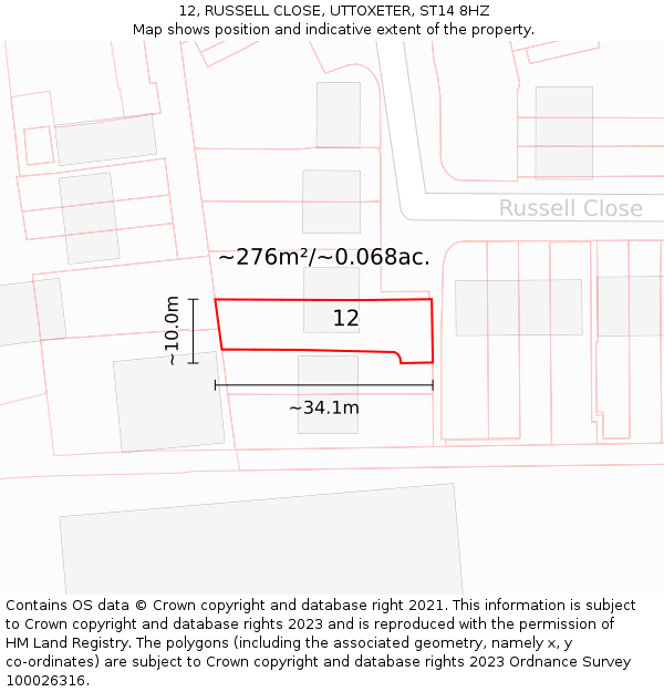 12, RUSSELL CLOSE, UTTOXETER, ST14 8HZ: Plot and title map