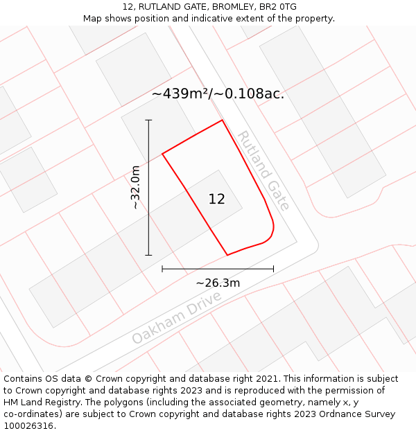 12, RUTLAND GATE, BROMLEY, BR2 0TG: Plot and title map