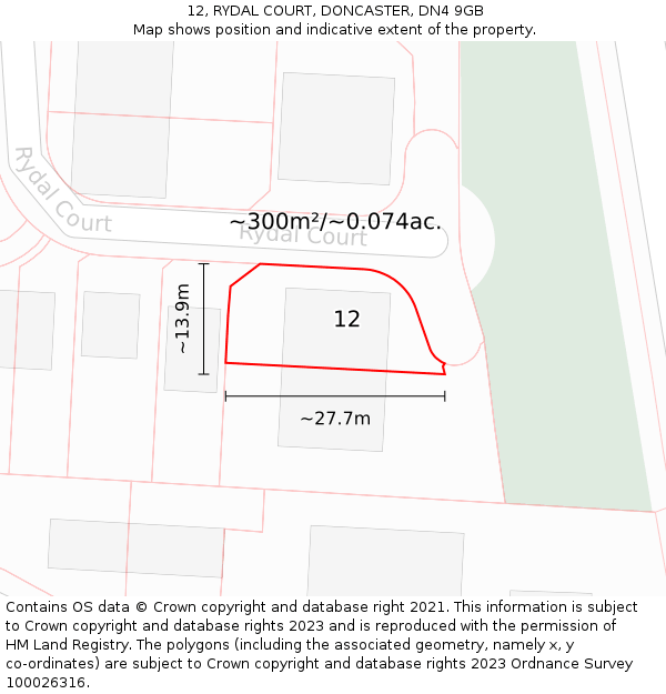 12, RYDAL COURT, DONCASTER, DN4 9GB: Plot and title map