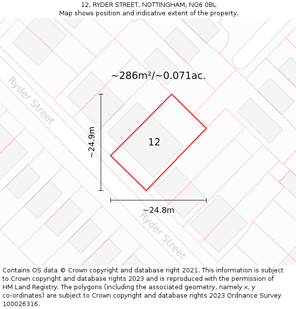 12, RYDER STREET, NOTTINGHAM, NG6 0BL: Plot and title map