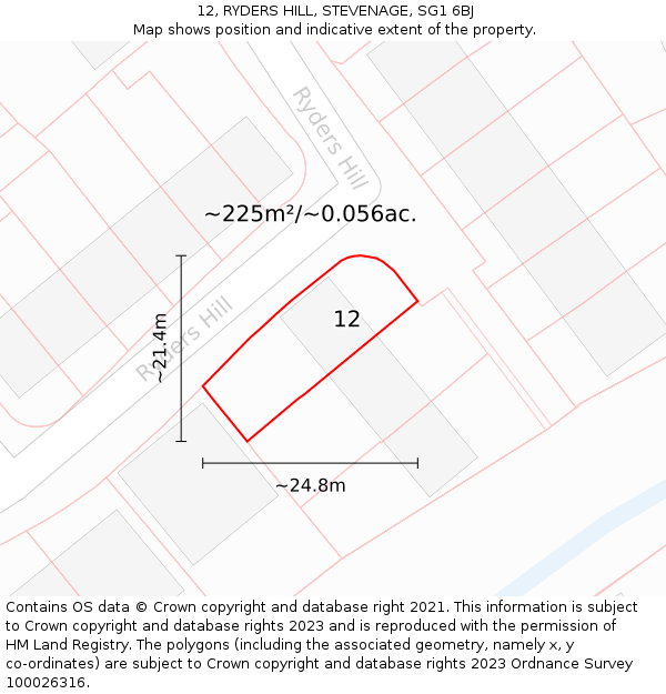 12, RYDERS HILL, STEVENAGE, SG1 6BJ: Plot and title map