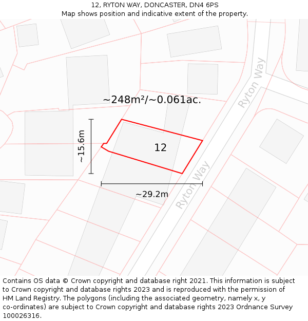 12, RYTON WAY, DONCASTER, DN4 6PS: Plot and title map