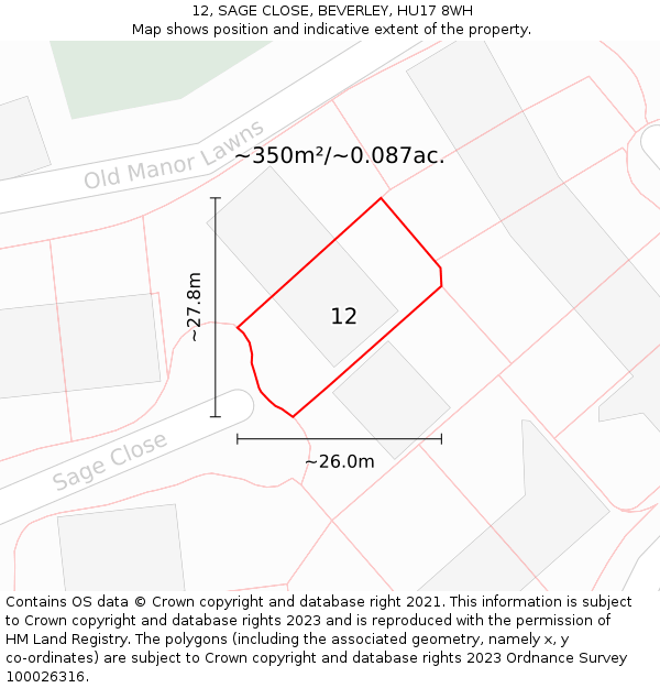 12, SAGE CLOSE, BEVERLEY, HU17 8WH: Plot and title map